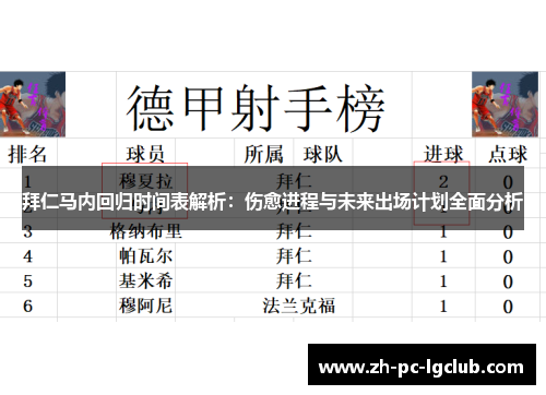 拜仁马内回归时间表解析：伤愈进程与未来出场计划全面分析