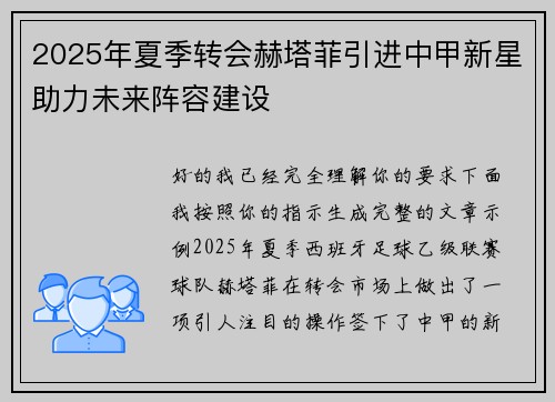 2025年夏季转会赫塔菲引进中甲新星助力未来阵容建设
